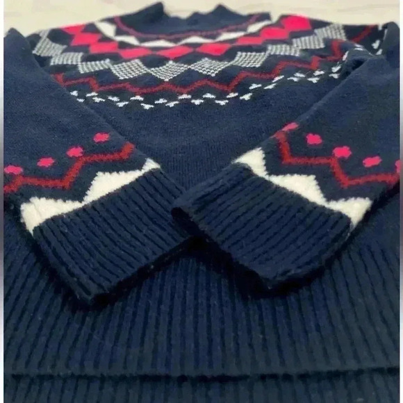 Vince Camuto Fair Isle Mock Neck Sweater Woman’s Size XS Navy Blue Knit pullover - Picture 11 of 16